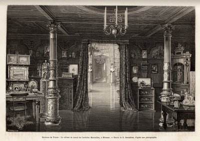मिरामार के महल में ऑस्ट्रिया मैक्सिमिलियन (1832-1867) के आर्कड्यूक की कार्य कैबिनेट, जिसे उन्होंने 1857 से ट्राएस्टे के आसपास के क्षेत्र में बनाया था, जब उन्हें लोम्बार्डी और वेनेटो के राज्य का उप राजा घोषित किया गया था। बी बोनाफौक्स चित्रण द्वारा बोनफौक्स बोनाफौक्स