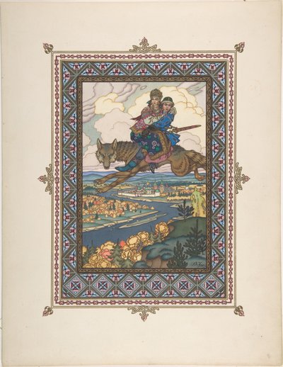 इवान Tsarevich, फायरबर्ड, और ग्रे वुल्फ, सी की परी कथा के लिए चित्रण। 1925 द्वारा बोरिस वासिलिविच ज़्वोरिंक