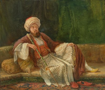 ओरिएंटल कॉस्ट्यूम में वेस्टर्न जेंटलमैन। द्वारा British Painter