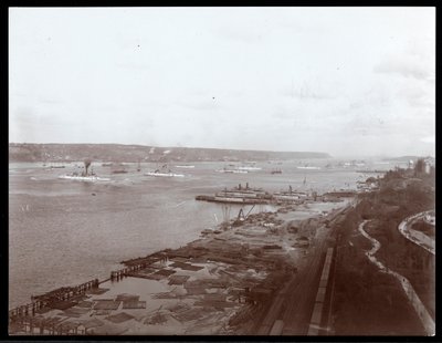 बैटनबर्ग की यात्रा के प्रिंस लुईस, 1905 (सिल्वर जिलेटिन प्रिंट) के दौरान हडसन नदी में अमेरिकी युद्धपोतों का दृश्य द्वारा बायरन कंपनी