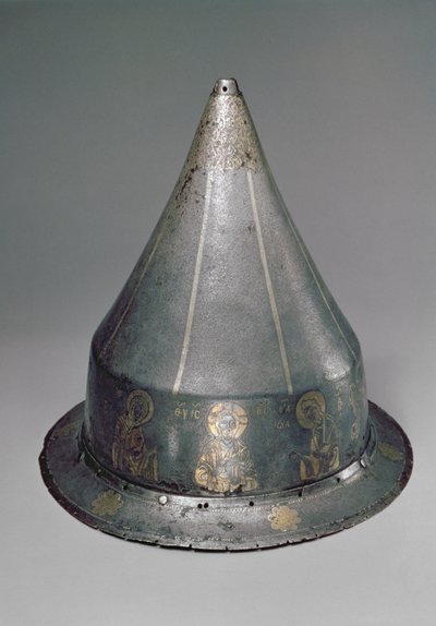 हेलमेट के साथ हेलमेट (सोने और चांदी जड़ना के साथ स्टील) द्वारा Byzantine