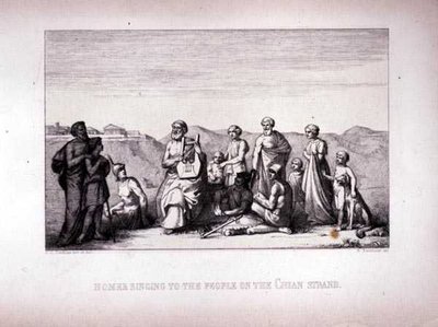 चियन स्ट्रैंड पर लोगों को होमर गाते हुए, 1849 में B.Blloccini द्वारा उकेरा गया द्वारा सीसी पर्किन्स
