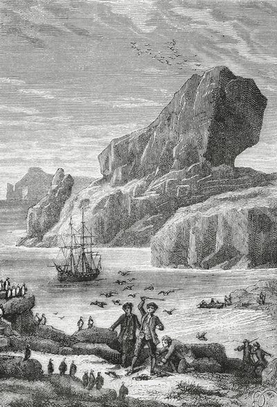 फ्रांसीसी खोजकर्ता यवेस-जोसेफ डी केर्गुएलन-ट्रेमेरेक (1734-1797), फरवरी 1772, उत्कीर्णन, हिंद महासागर, फ्रेंच दक्षिणी और अंटार्कटिक भूमि का क्षेत्र द्वारा ऑस्ट्रेलियाई फ्रांस (केर्गुएलन द्वीप समूह) की खोज द्वारा जेबी और ब्राउन जे। और रोबोथम