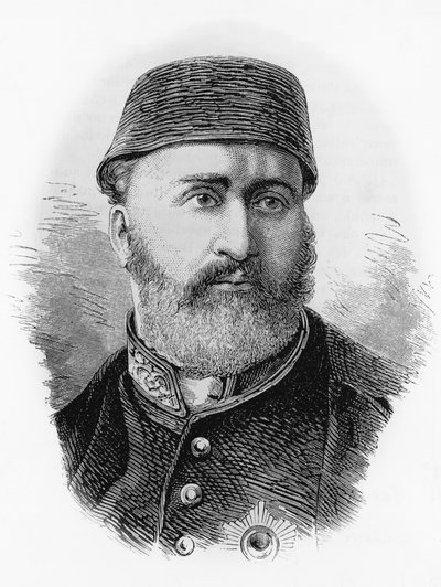 अब्दुलअज़ीज़ का पोर्ट्रेट (1830-1876), 1861 से ओटोमन साम्राज्य के 32वें सुल्तान, उत्कीर्णन द्वारा जेबी और ब्राउन जे। और रोबोथम
