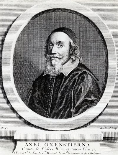 एक्सल ऑक्सेनस्टीर्ना गुस्ताफसन (1583-1654) का पोर्ट्रेट, स्वीडन के राज्य के चांसलर, उत्कीर्णन द्वारा जेबी और ब्राउन जे। और रोबोथम