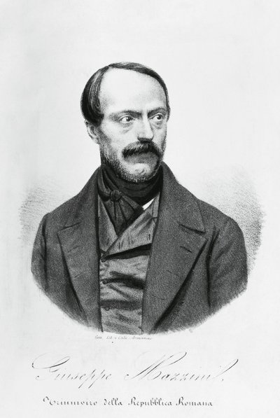 ग्यूसेप माज़िनी (1805-1872) का पोर्ट्रेट, इतालवी देशभक्त, राजनीतिज्ञ, दार्शनिक और पत्रकार, उत्कीर्णन द्वारा जेबी और ब्राउन जे। और रोबोथम