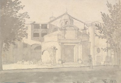 वाया सैकरा, रोम का एक खंड सेंट्स कॉसमस और डेमियन चर्च, 1814-15। द्वारा क्रिस्टोफर विल्हेम एकर्सबर्ग