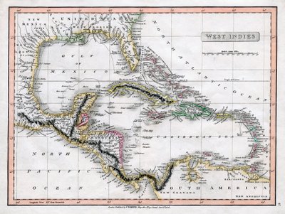 वेस्ट इंडीज का नक्शा, 1808। द्वारा सी स्मिथ