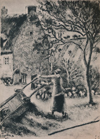 एक व्हील बैरो को खाली करने वाली महिला, c.1880, 1946 द्वारा केमिली जैकब पिसारो