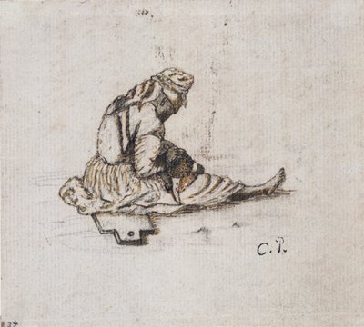 एक बैठी हुई महिला आकृति सिलाई का अध्ययन, 1852। द्वारा केमिली पिसारो