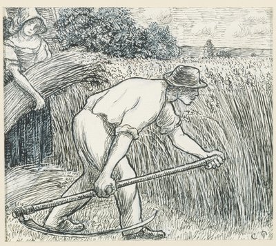 हार्वेस्ट, c.1895 (कागज़ पर लेड व्हाइट गौचे के साथ कलम और स्याही) द्वारा केमिली जैकब पिसारो