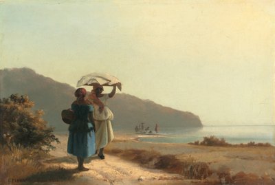 समुद्र के किनारे दो महिलाएं बातें करती हुई, सेंट थॉमस, 1856। द्वारा केमिली पिसारो