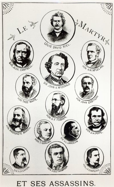 लुई रिएल (1844-85) और उनके हत्यारों, ले गिबेट डी रेजिना से चित्रण, 1886 प्रकाशित द्वारा कैनेडियन स्कूल