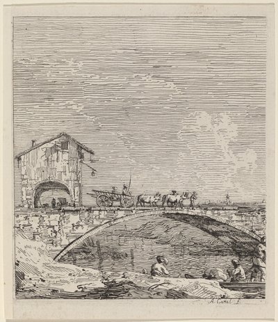 वैगन एक पुल के ऊपर से गुजर रहा है, c. 17351746. द्वारा कानालेत्तो