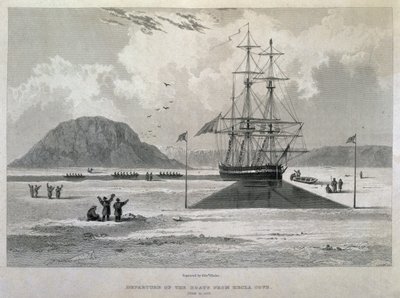 Hecla कोव से नावों की दूरी, 21 जून, 1827, अटलांटिक से प्रशांत के लिए उत्तर पश्चिम मार्ग की खोज के लिए तीसरी यात्रा के जर्नल से एचएम में 1824-25 वर्षों में प्रदर्शन किया गया द्वारा कप्तान जॉर्ज फ्रांसिस लियोन