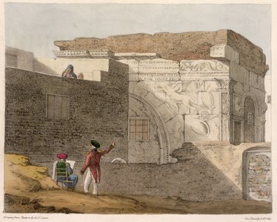 ट्रम्पल आर्क, त्रिपोली, उत्तरी अफ्रीका में &39;ए नैरेटिव ऑफ ट्रैवल्स&39; से प्लेट 4, जॉर्ज हार्ले (1791-1871) 1821 द्वारा उत्कीर्ण द्वारा कप्तान जॉर्ज फ्रांसिस लियोन
