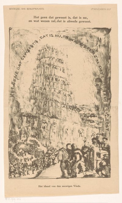 देश के नामों वाला टॉवर शाश्वत शांति का आदर्श (वस्तु पर शीर्षक) द्वारा कैरल एडोल्फ लायन कैचेट