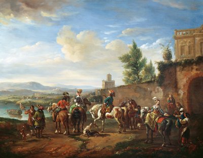 कंट्री हाउस की एक हंटिंग पार्टी द्वारा Carel van Falens या Valens