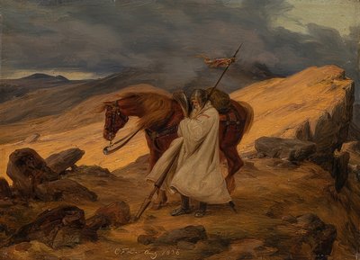 पहाड़ों में पहरा देने वाला धर्मयुद्ध। 1836 द्वारा Carl Friedrich Lessing