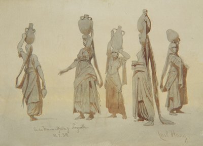 महिला जल वाहक, नाज़रेथ, 1859 (पेंसिल और कागज पर धोएं) द्वारा कार्ल हाग
