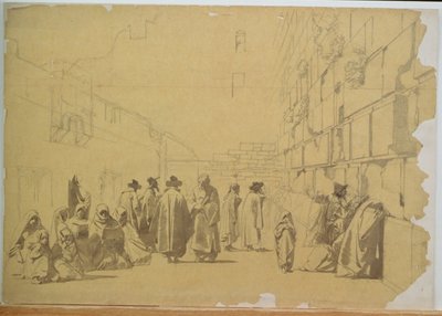 द वेलिंग वॉल (कार्ड पर रखी ट्रेसिंग पेपर पर पेंसिल और वॉश) द्वारा कार्ल हाग