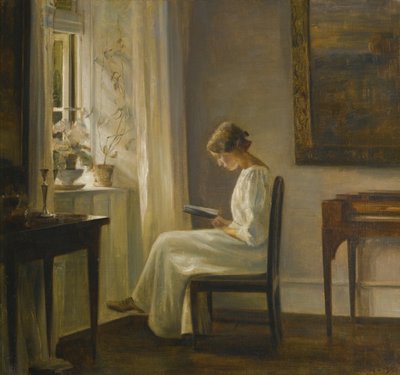 वुमन रीडिंग के साथ इंटीरियर द्वारा Carl Holsoe