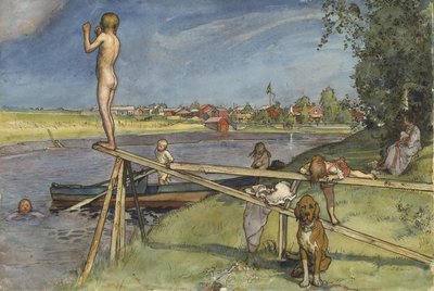 ए होम सीरीज़ से एक सुखद स्नान स्थान, c.1895 (कागज पर wc) द्वारा कार्ल लार्सन