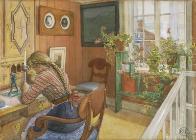 पत्र-लेखन, 1912 (कागज पर wc) द्वारा Carl Larsson