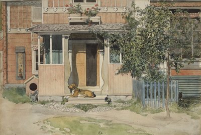 द वेरैंडाह, ए होम सीरीज़ से, c.1895 (wc पेपर पर) द्वारा Carl Larsson