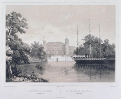 1850 के दशक में झील से Gatchina में पैलेस का दृश्य द्वारा कार्ल शुल्ज