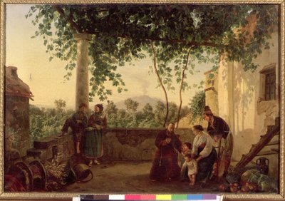 वेसुविअस, 1833 के एक दृश्य के साथ नेपल्स के पास एक घर की छत द्वारा कार्ल विल्हेम गोएत्ज़लोफ़