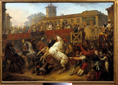 कार्निवाल के दौरान मुफ्त घुड़दौड़। कार्ले वर्नेट द्वारा पेंटिंग (1758-1836) द्वारा कारल वर्नेट