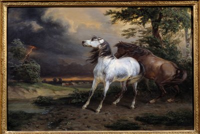 तूफान से डरे घोड़े। कार्ले वर्नेट द्वारा पेंटिंग (1758-1835) द्वारा कारल वर्नेट