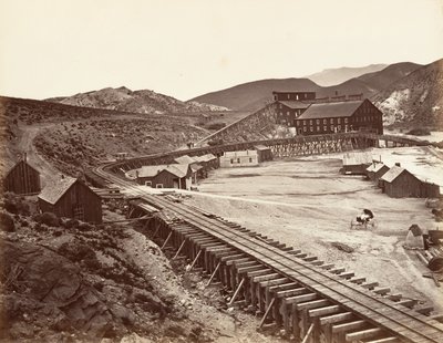 यूरेका क्वार्ट्ज मिल और फ्लूम, नेवादा, 1875, सीए मुद्रित। 1876. द्वारा कार्लटन एम्मन्स वॉटकिंस