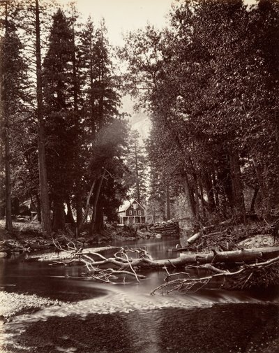 हचिंग्स होटल, योसेमाइट, सीए। 1872, मुद्रित सीए। 1876. द्वारा कार्लटन एम्मन्स वॉटकिंस