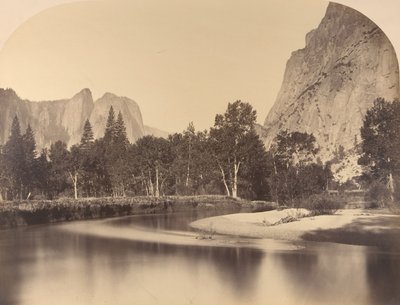 रिवर व्यू, डाउन द वैली, कैथेड्रल रॉक ऑन लेफ्ट, 1861, योसेमाइट। द्वारा कार्लटन एम्मन्स वॉटकिंस