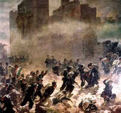 रिसोर्गिमेंटो (इटली का एकीकरण) 1870 (कैनवास पर तेल) के समय रोम में पिया गेट में दरार द्वारा कार्लो Ademollo