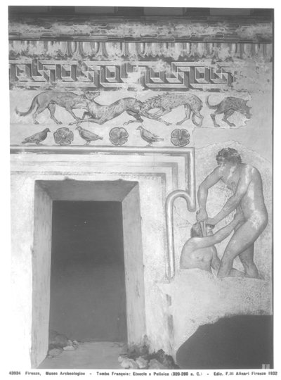 Marce Camitlnas और Cneve Tarchunies Rumach, C.320-280 BC (वाल पेंटिंग) के वल्सी में फ्रेंकोइस मकबरे में Etruscan वाल पेंटिंग का पुनर्निर्माण (देखें 212368, 212090, 214591 द्वारा कार्लो रूसी