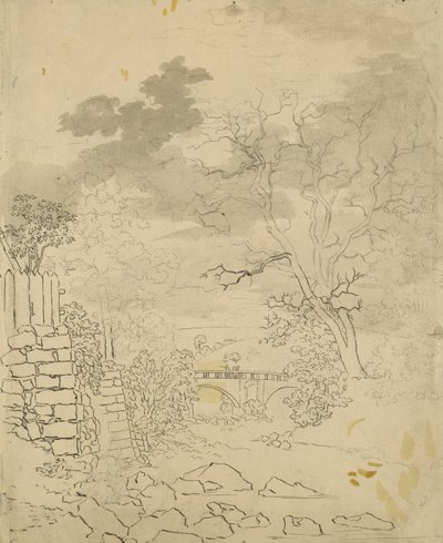 पुल के साथ स्ट्रीम, c.1799 (कागज पर पेंसिल, कलम और स्याही) द्वारा कैस्पर डेविड फ्रेडरिक