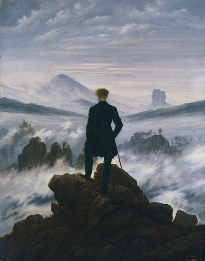 कोहरे के सागर के ऊपर घूमते हैं, सी। 1817। द्वारा Caspar David Friedrich