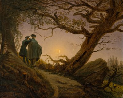 दो व्यक्ति चंद्रमा का चिंतन करते हैं द्वारा Caspar David Friedrich