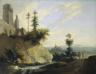 लैंडस्केप कंपोज़िशन विथ ए रुविन ऑफ़ ए कैसल, c.1774-77 द्वारा कैस्पर वुल्फ