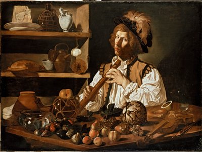 रिकॉर्डर पकड़े हुए एक युवक के साथ इंटीरियर, c1610- 1621 द्वारा सेको डेल कारवागियो