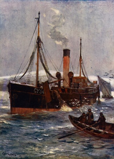 एक आइसलैंड स्टीम ट्रॉलर, c.1910 (कलर लिथो) द्वारा सेसिल किंग