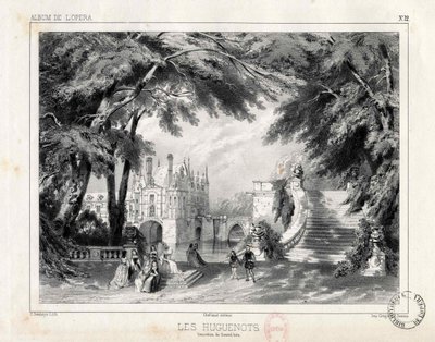 1836 में चेतो डी चेनोनसॉक्स में महल और उद्यान। द्वारा सेलेस्टिन देसाई