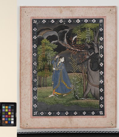 अभिसारिका नायिका, c.1820 (अपारदर्शी रंगद्रव्य और कागज पर सोना) द्वारा सेंट्रल इंडियन स्कूल