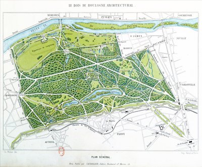पेरिस में Bois de Boulogne की योजना, Caudrilier द्वारा प्रकाशित, 1860 द्वारा चौ। वाल्टर