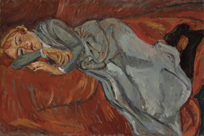 एक लाल सोफे पर महिला झूठ बोलना; एक लाल सोफे पर महिला झूठ बोल रही है, c.1916 द्वारा चैम सौतन