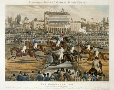 द रॉयल बर्थडे स्टेक्स, वॉर्सेस्टर, 14 मार्च 1856: ग्रैंड स्टैंड (कलर लिथो) द्वारा चार्ल्स हंट