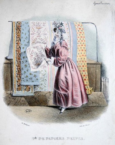 वॉलपेपर विक्रेता, c.1840 (कलर लिथो) द्वारा चार्ल्स (बाद में) फिलिपोन